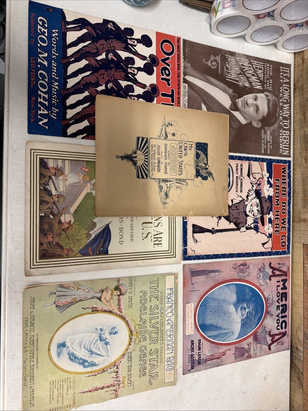 Antique WWI 1917 Sheet Music Lot Patriotic Military Over There George M Cohan
